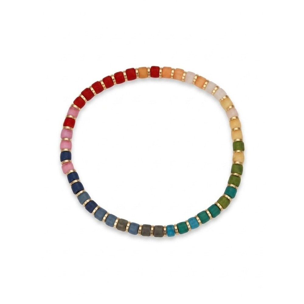 Unwritten Multicolor Ceramic Bead Stretch Bracelet with Gold Spacers 1bracelet